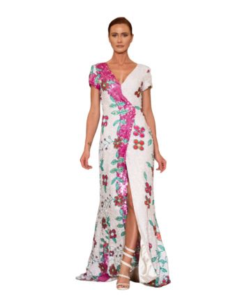 Couture sequined long colourful  dress