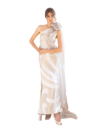 Couture draped asymmetric dress