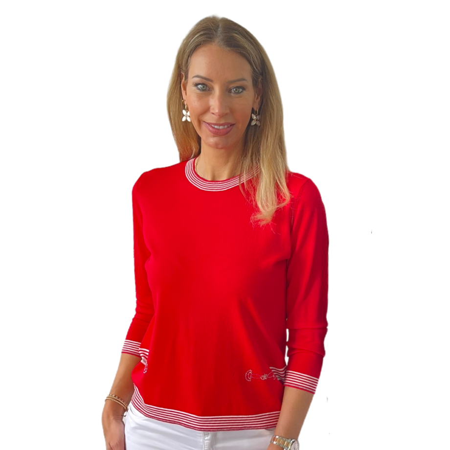 pullover in rood/marine , wit