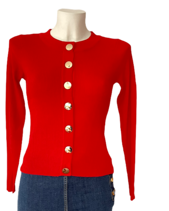 red cardigan gold buttons