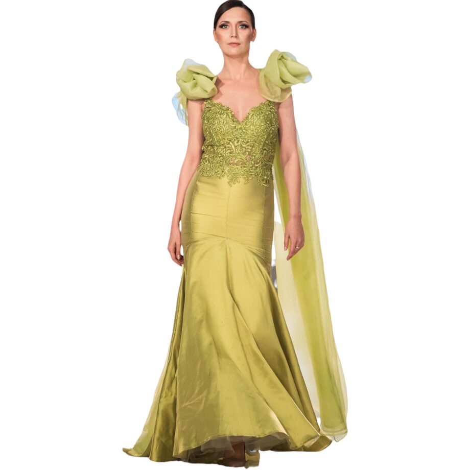 Addy van den Krommenacker silk shantung lime dress