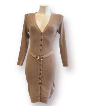 220050 knitted  V neck dress