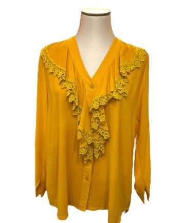 Blouse yellow frilled front size M/L