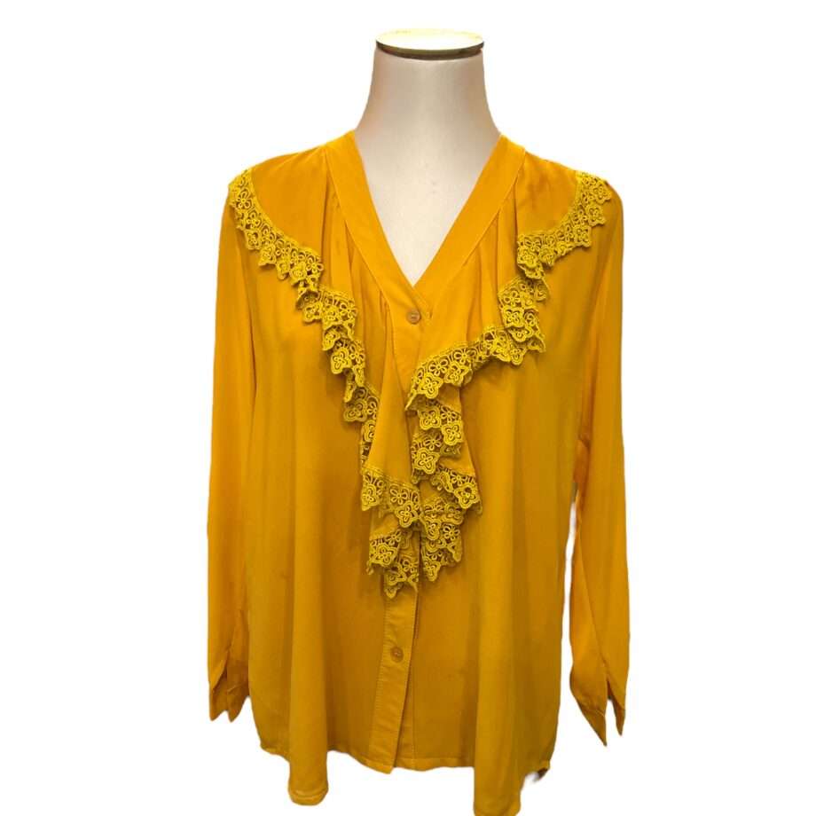 Blouse yellow frilled front size M/L