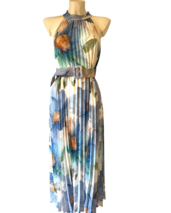Halter plissé midi dress