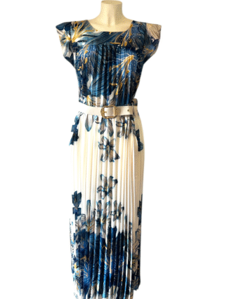 Plisse dress printed cap sleeve beige (kopie)