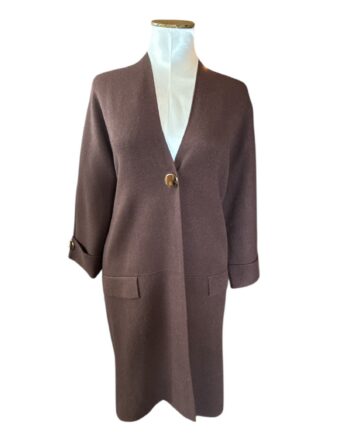 F2577 Knitted Cardigan Marron Gold Button
