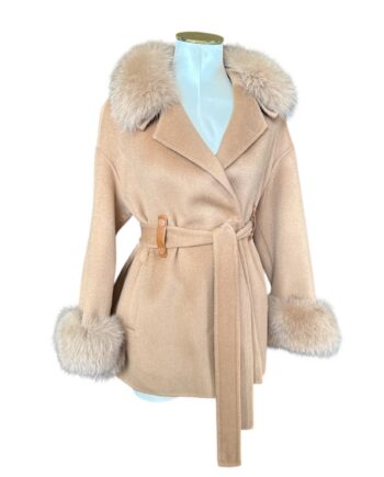 F2591 Caban with Fur Double Face Camel