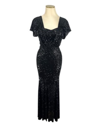 Black sequined draped mermaid gown Size M