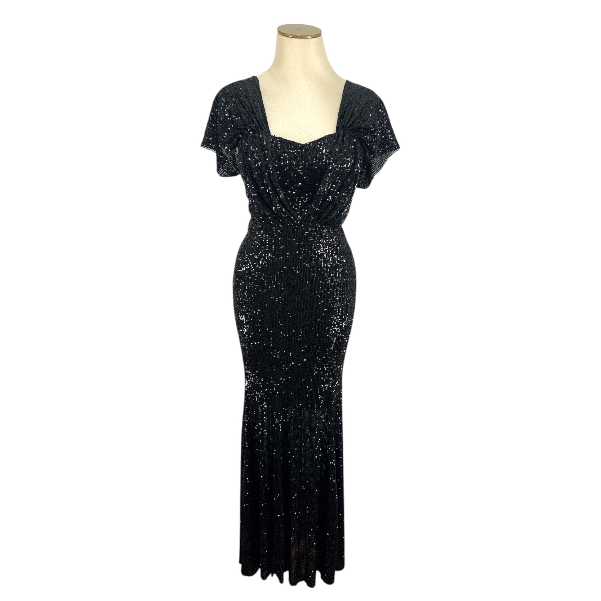 Black sequined draped mermaid gown Size M