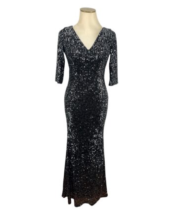 Black sequined V neck evening gownb Size S
