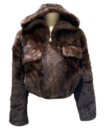 F252575 Cropped Faux Fur Hooded Jacket with Pockets M