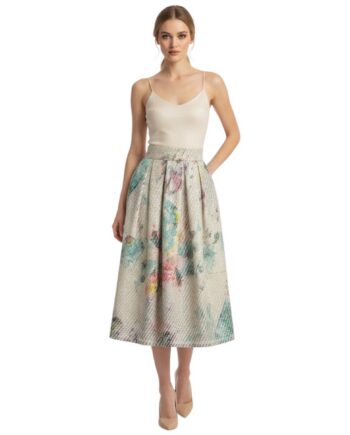 Boucle print pleated skirt Size L