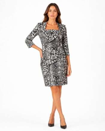 Elegant black printed dress with 3/4 sleeves