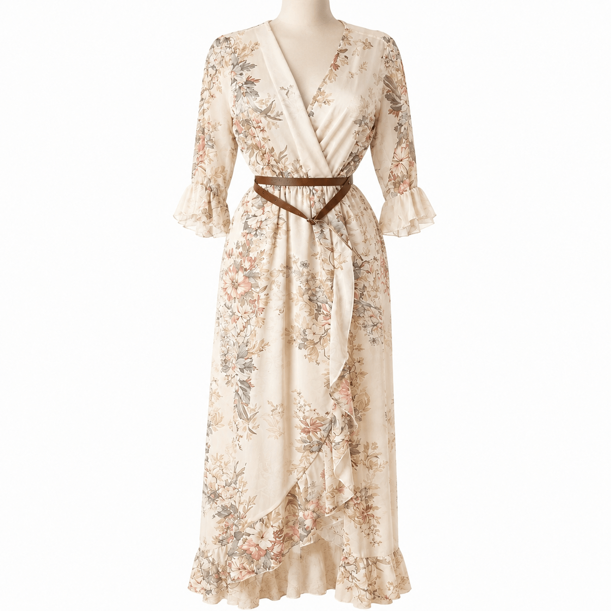 Dress chiffon printed volant white