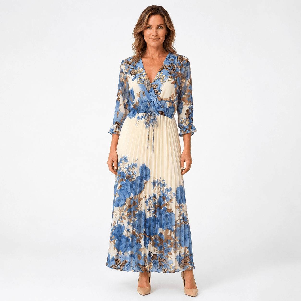Dress chiffon plissé bleu