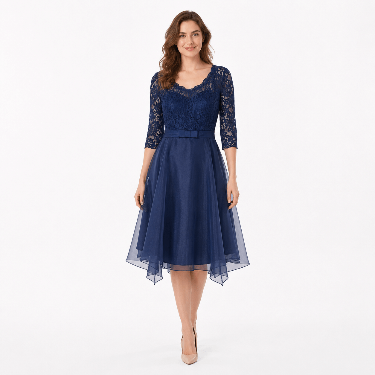 Dress navy flirty lace organza