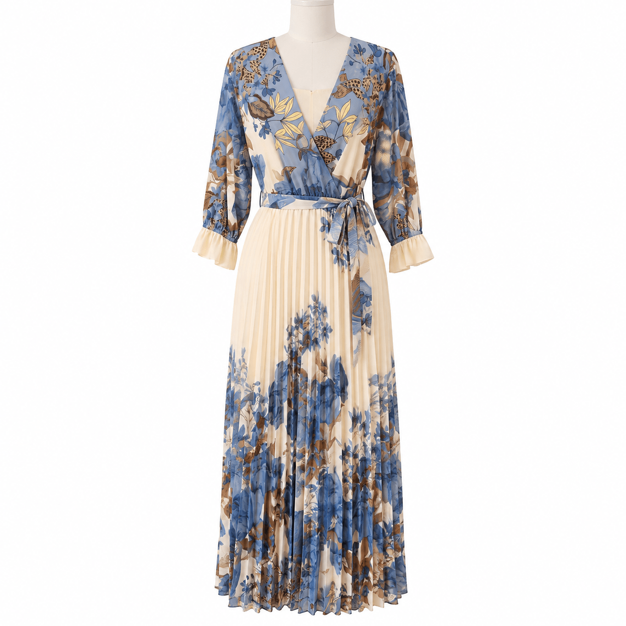 Dress chiffon plissé bleu