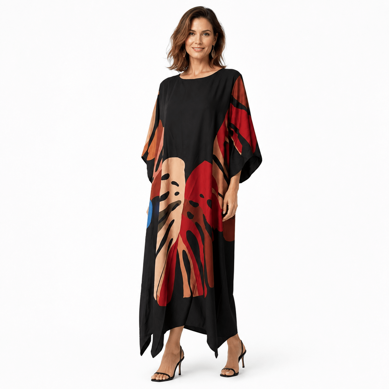 Dress Eva satin printed shift dress black