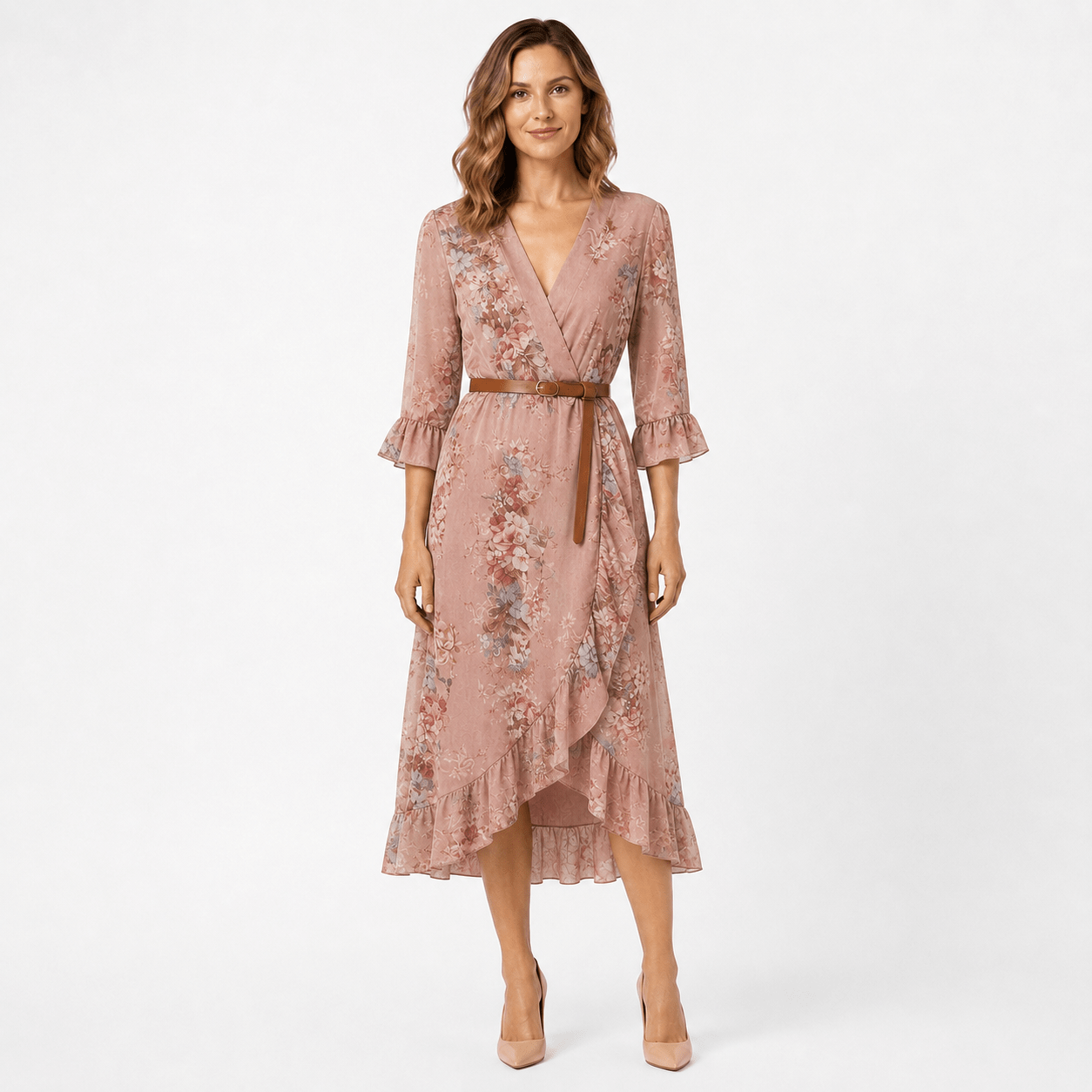 Dress chiffon printed volant