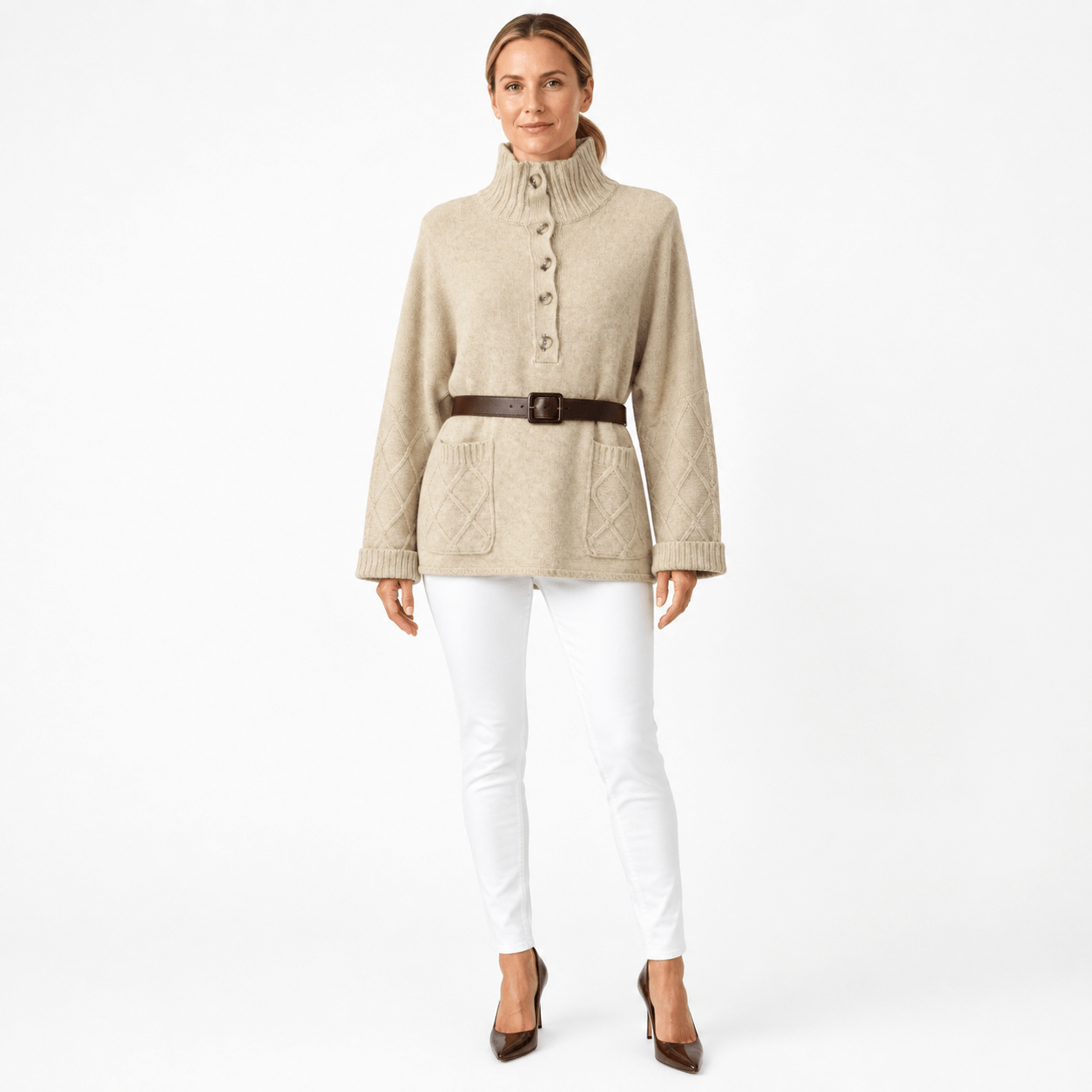 Pullover P13 high collar button pullover