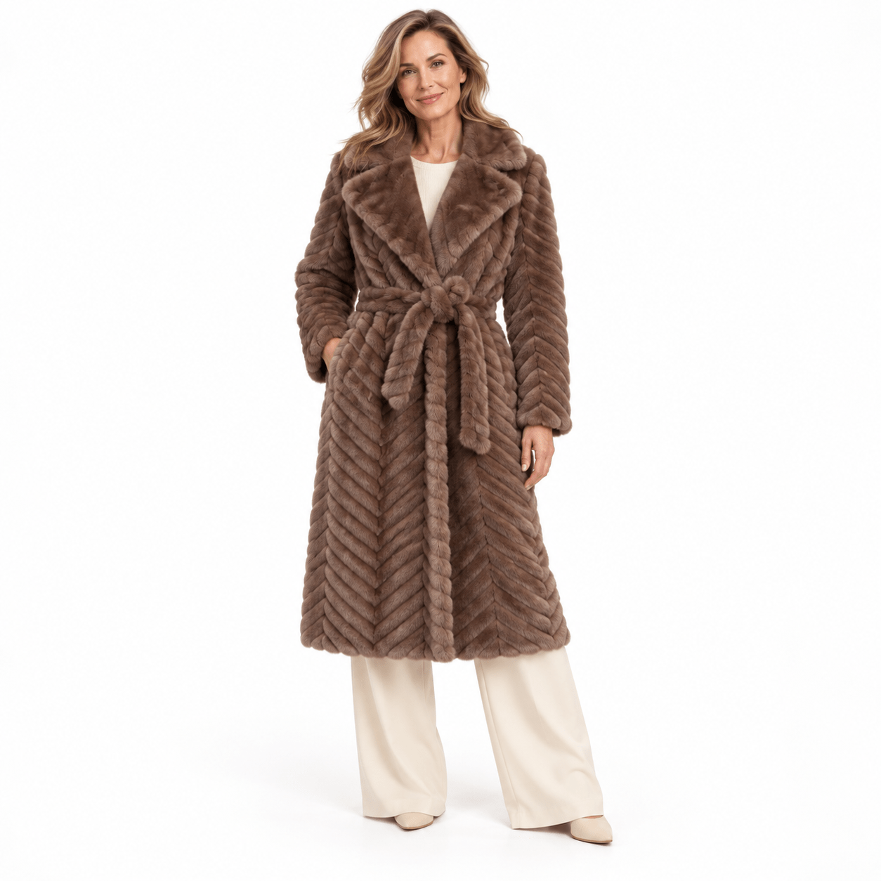 Coat wrapcoat chevron brown