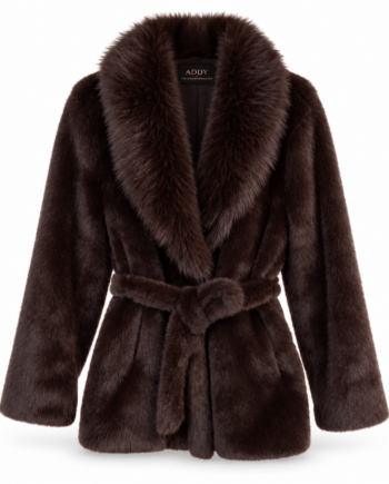 Coat wrapjacket ecofur brown