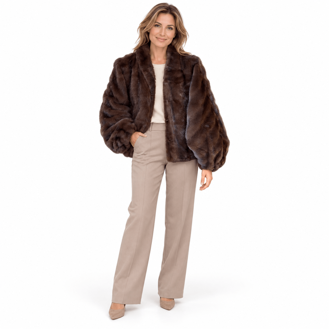 Coat puff sleeve jacket faux fur