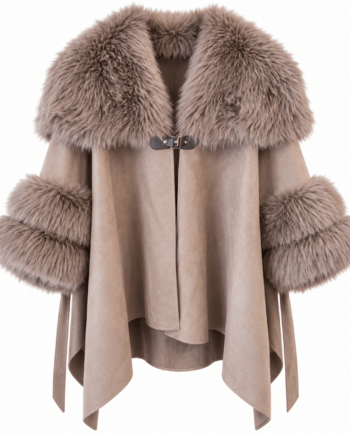 Coat cape with faux fur details