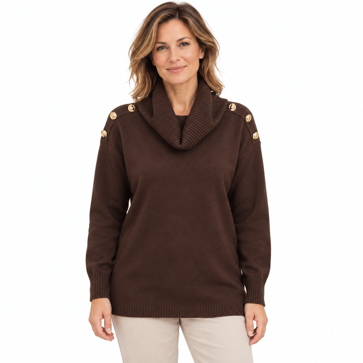Pullover brown shoulderbutton