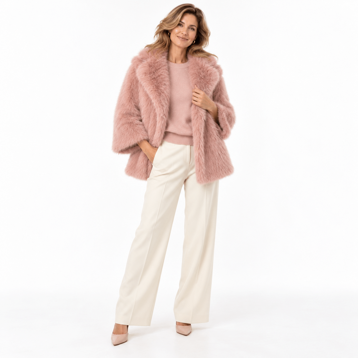 Faux fur pink coat size M/L