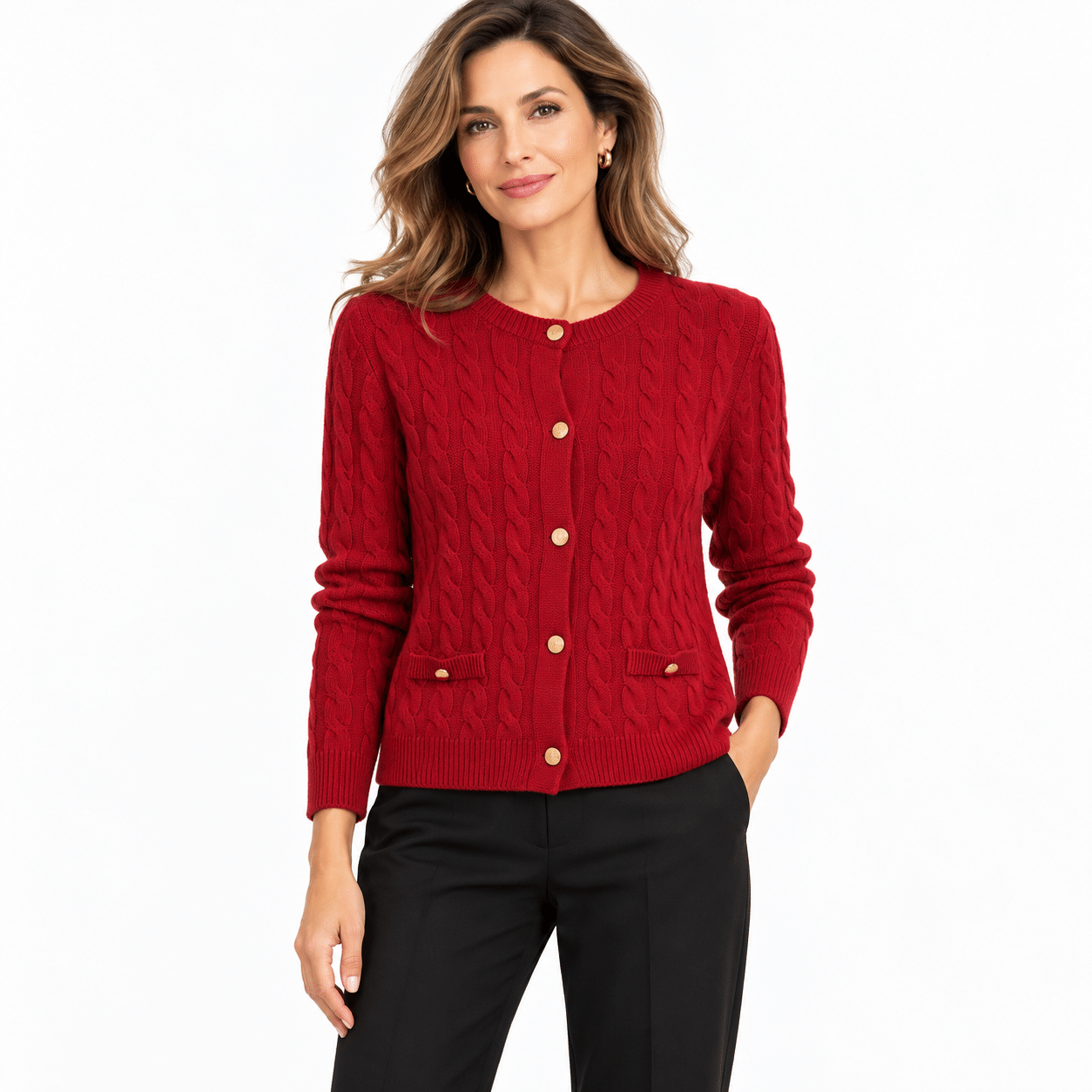Pullover P03A cardigan cable red