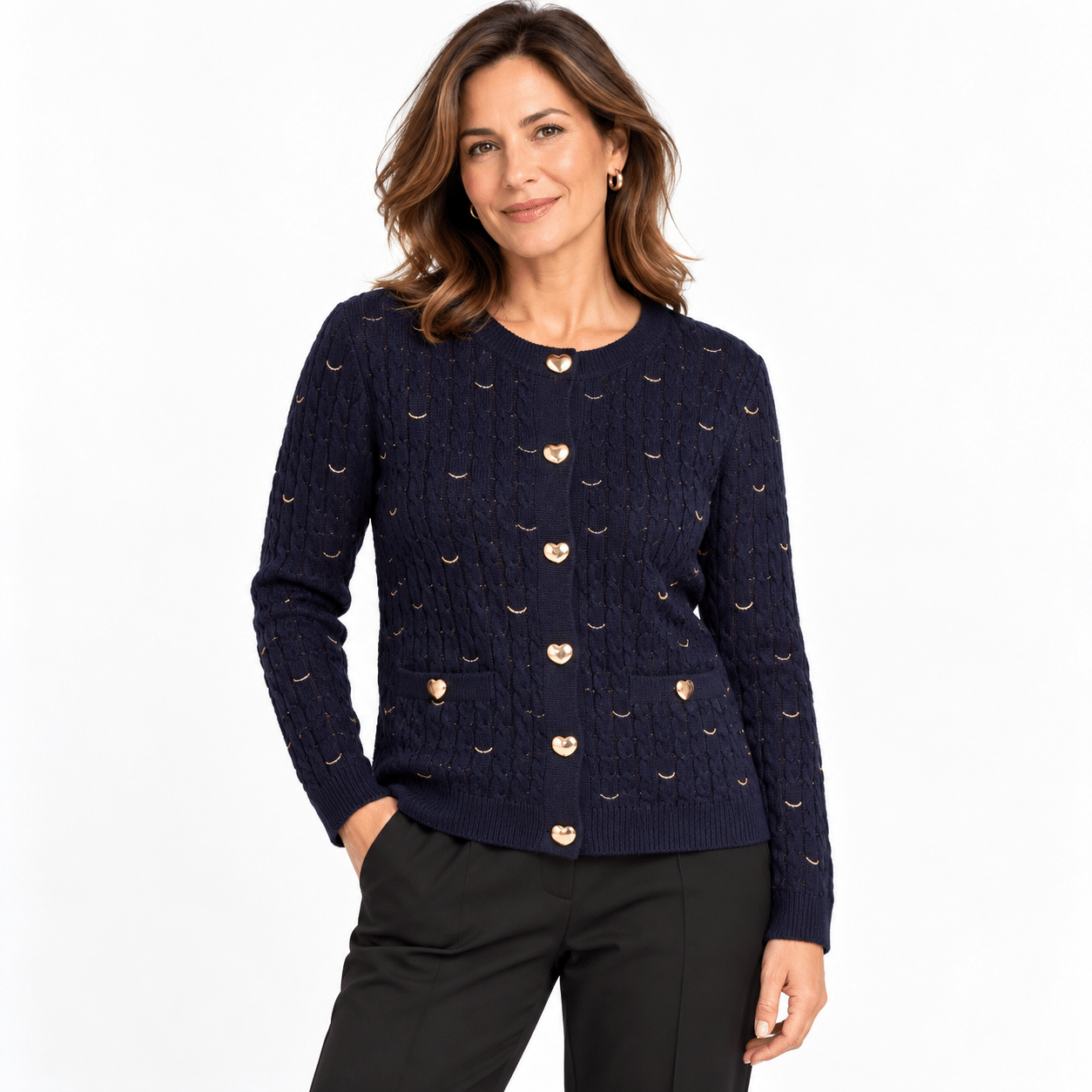 Pullover P03A cardigan cable blue