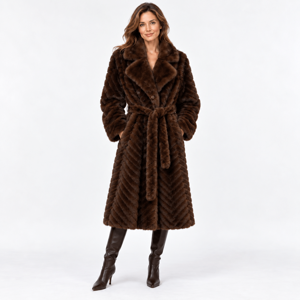 Coat midi faux fur chevron