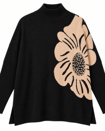 Pullover pearls oversized black camel